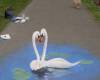 3D стрийт арт езеро лебеди
